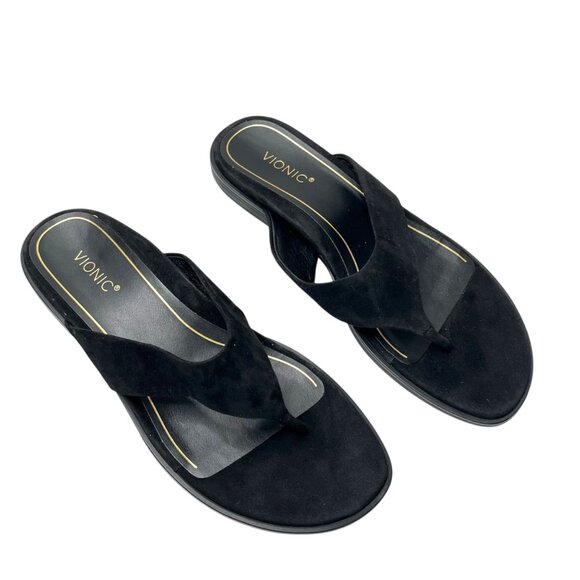 Vionic Womens Black Agave Suede Thong Flip-Flops Sandals Size 9 - Picture 1 of 8